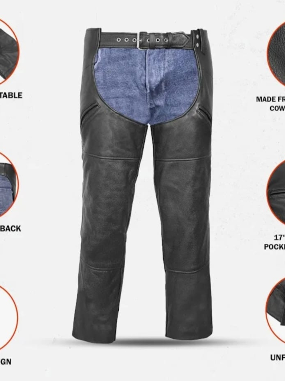 Classic Black Leather Motorcycle Chaps - Durable Protection